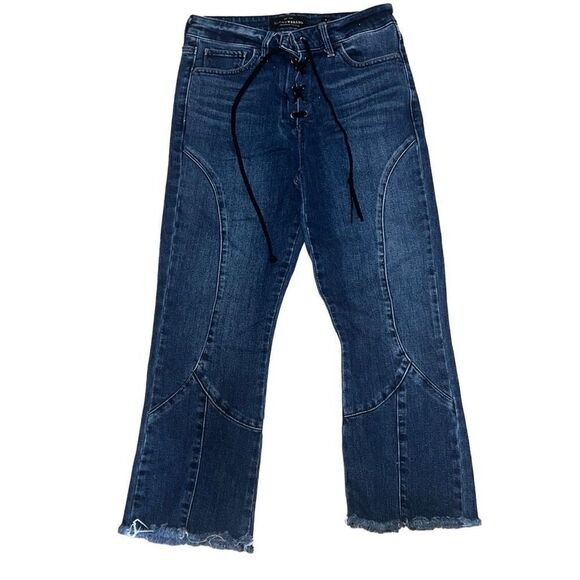 Lucky Brand Lace Up Bridgette Crop Flare Raw Hem Denim Jeans Orta Premium Sz 4 - Picture 1 of 6